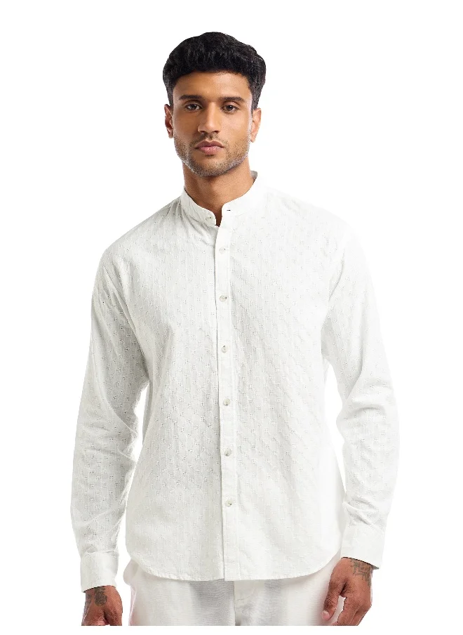 Beyoung White Mandarin Collar Shirt For Men