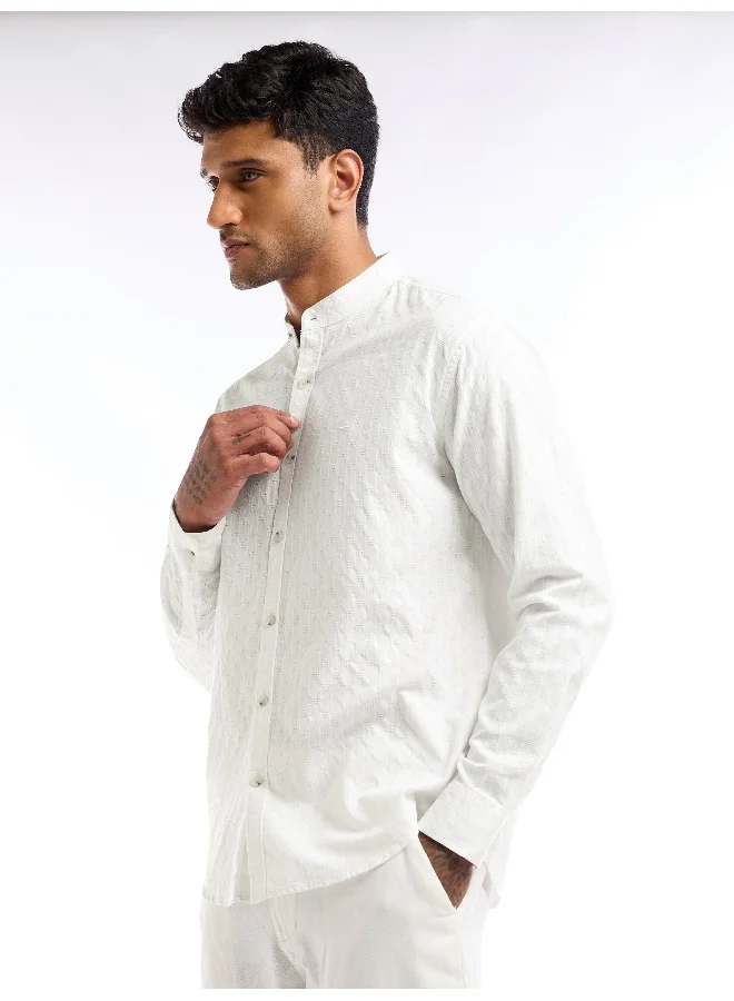 Beyoung White Mandarin Collar Shirt For Men