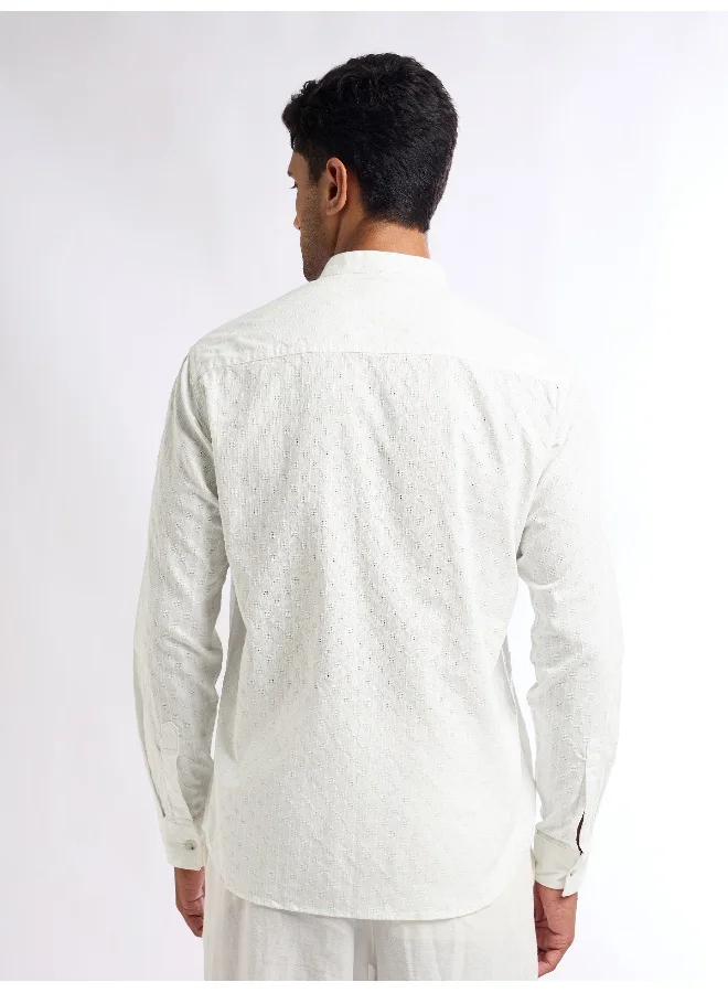 Beyoung White Mandarin Collar Shirt For Men