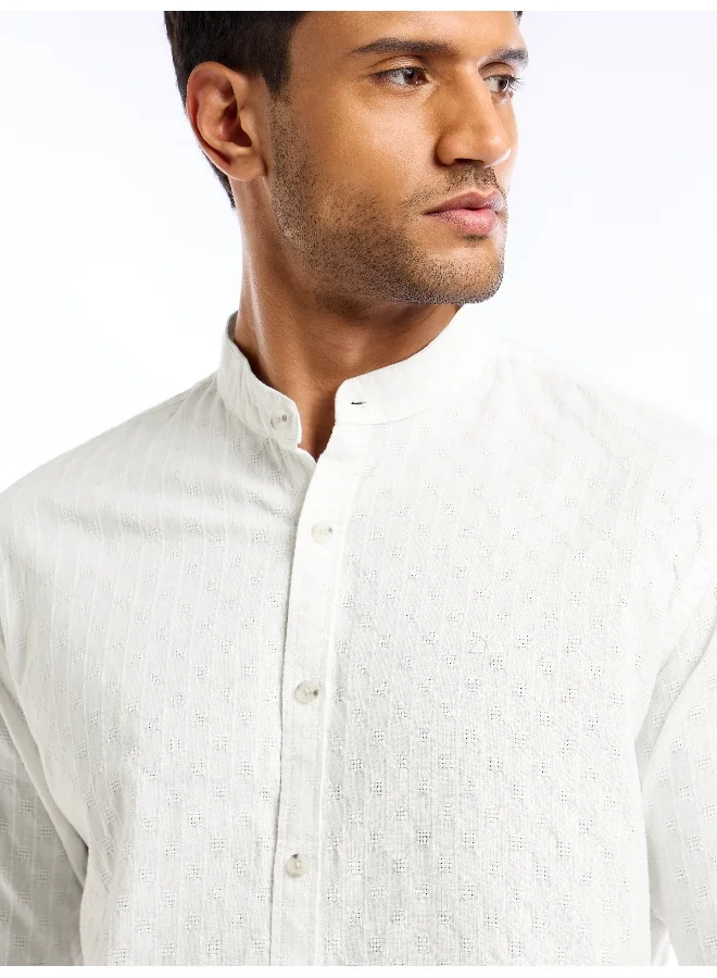 Beyoung White Mandarin Collar Shirt For Men