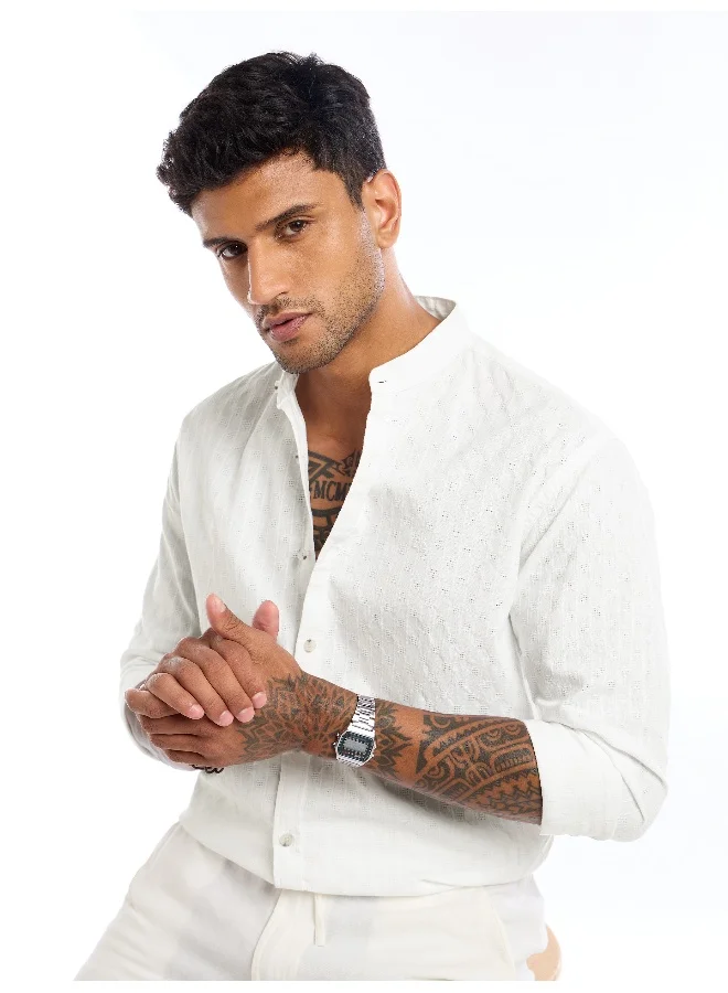 Beyoung White Mandarin Collar Shirt For Men