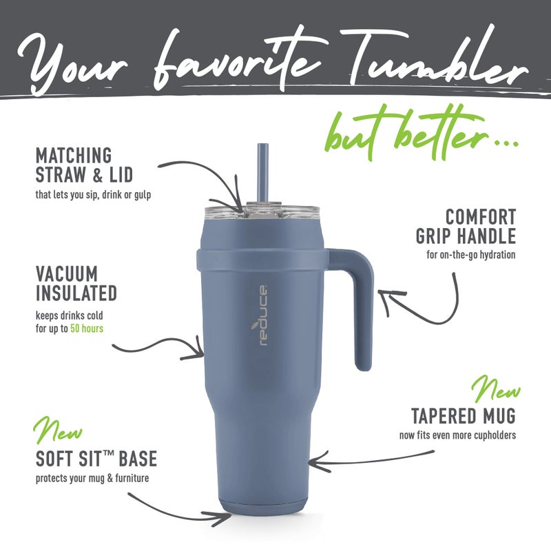 Reduce 50 oz Stainless Steel Tumbler with Handle-Dual-Wall Vacuum Insulated Travel Mug  Sweat-Proof Lid & Reusable Straw - Keeps Drinks Cold for 24 Hrs  Fits Cupholders  Dishwasher Safe-Elemental Blue - Image 4