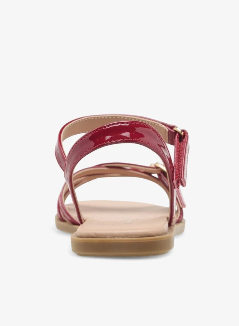 Little Missy RED Girls Buckle Detail Flat Sandals with Hook and Loop Closure for Women | Best Price UAE