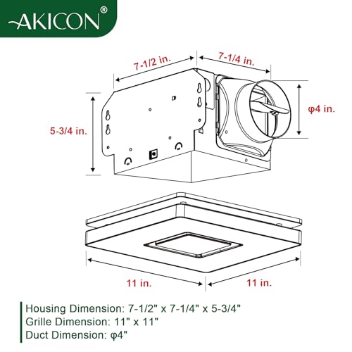 Akicon Bathroom Exhaust Fan with Light, 90 CFM, 1.5 Sones Bath Celing Fan Light Combo, 15W Dimmable 3CCT LED Light with 5W Night Light Ventilation fan for Home, Square, Black - Image 5