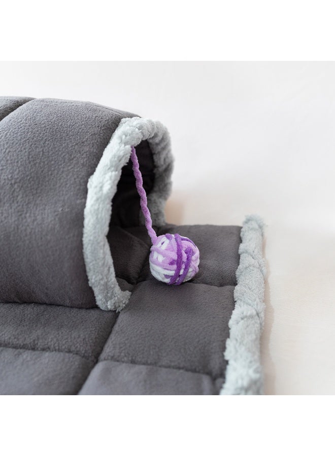 Cat Tunnel Play Mat – Plush Interactive Cat Bed with Hanging Toy - Image 1