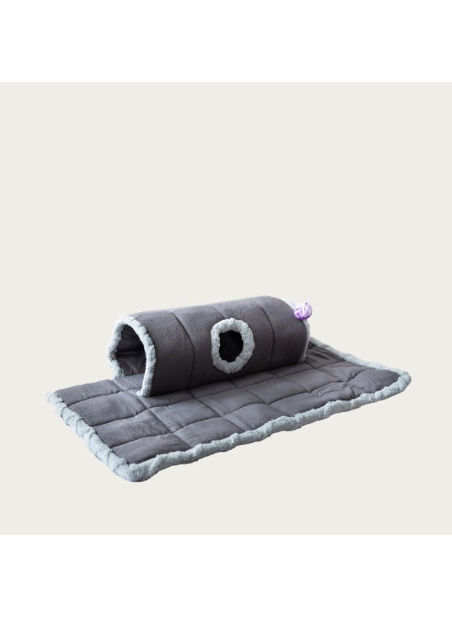Cat Tunnel Play Mat – Plush Interactive Cat Bed with Hanging Toy - Image 3