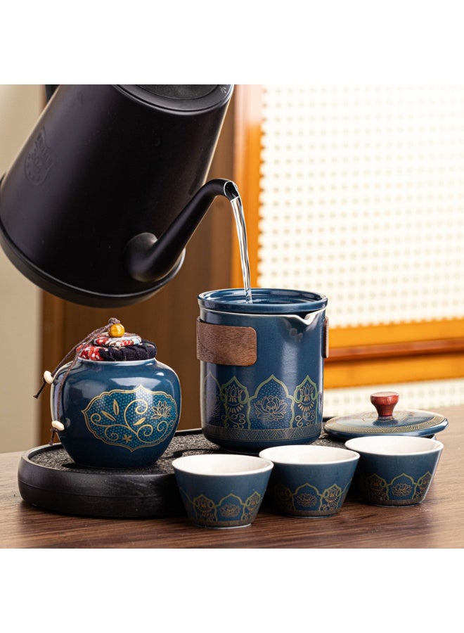 NIBEMINENT Teacup Set,3 Ceramic Teacups with Storage Bag, Gold Woodgrain Teacup Set, 3 Teacups 1 Tea Canister 1 Teapot, Perfect for Home, Office and Restaurant Use - Image 2