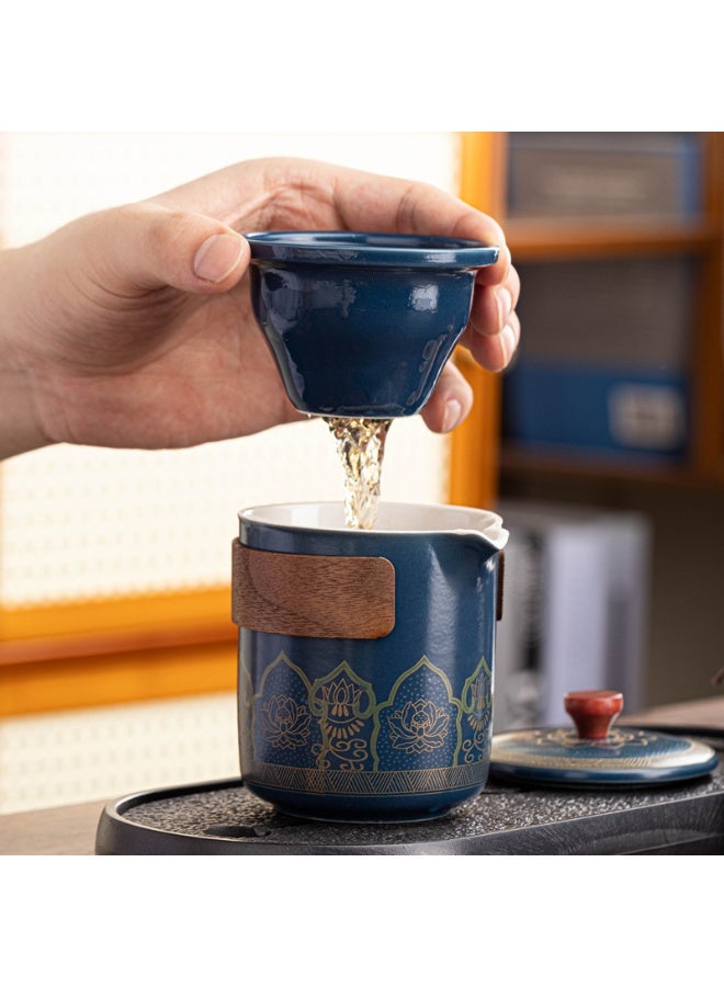 NIBEMINENT Teacup Set,3 Ceramic Teacups with Storage Bag, Gold Woodgrain Teacup Set, 3 Teacups 1 Tea Canister 1 Teapot, Perfect for Home, Office and Restaurant Use - Image 3