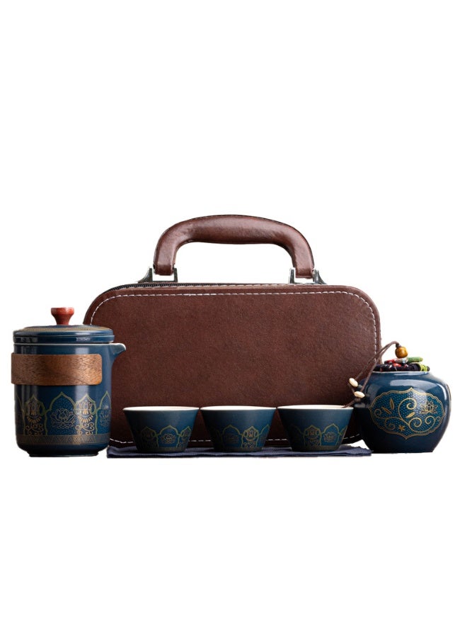 NIBEMINENT Teacup Set,3 Ceramic Teacups with Storage Bag, Gold Woodgrain Teacup Set, 3 Teacups 1 Tea Canister 1 Teapot, Perfect for Home, Office and Restaurant Use - Image 1