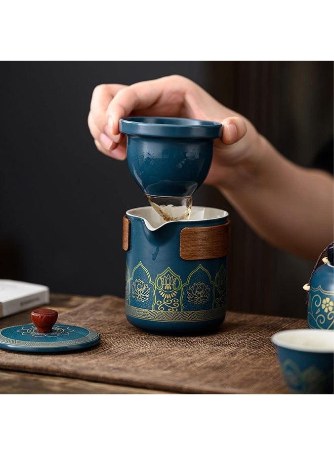 NIBEMINENT Teacup Set,3 Ceramic Teacups with Storage Bag, Gold Woodgrain Teacup Set, 3 Teacups 1 Tea Canister 1 Teapot, Perfect for Home, Office and Restaurant Use - Image 5