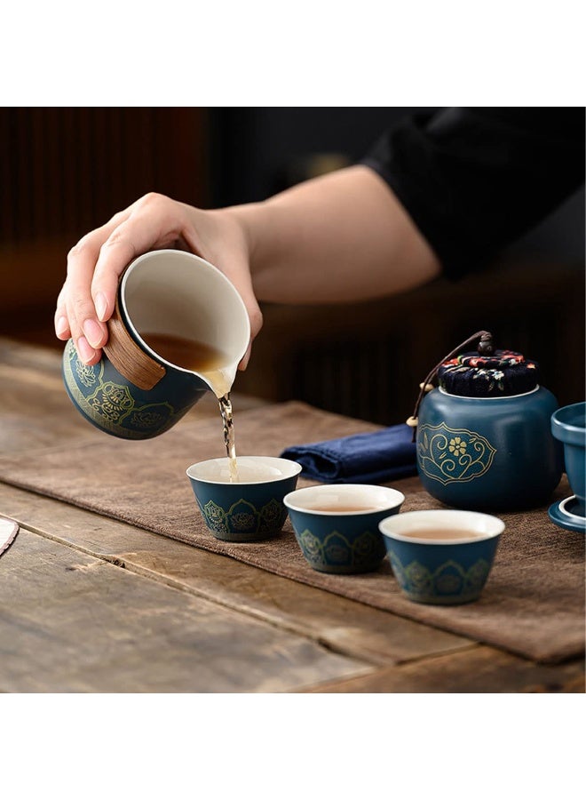 NIBEMINENT Teacup Set,3 Ceramic Teacups with Storage Bag, Gold Woodgrain Teacup Set, 3 Teacups 1 Tea Canister 1 Teapot, Perfect for Home, Office and Restaurant Use - Image 4