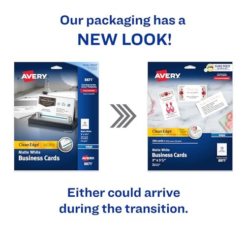 Avery Clean Edge Printable Business Cards with Sure Feed Technology, 2" x 3.5", White, 200 Blank Cards for Inkjet Printers (08871) - Image 2