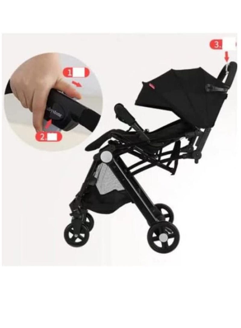 إن تك عربة أطفال للسفر قابلة للطي وخفيفة الوزن من NTECH مدمجة بأربع عجلات للسفر الجوي مع كرسي دفع بيد واحدة مع مقعد قابل للتعديل للاستلقاء للأطفال الصغار (أسود) - Image 3