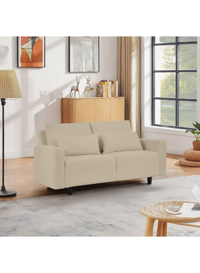 DANUBE HOME Jocson 2 Seater Fabric Sofa Bed | Convertible Sleeping Sofa Bed | Comfortable Living Room Furniture L157xW88xH76cm - Beige - Image 1