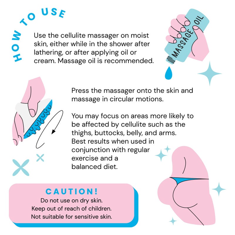 Scala Silicone Anti Cellulite Massager, Body Shower Scrubber, Cellulite Remover - Improve Circulation, Distribute Fat Deposits, Body Massager, Exfoliator, Fat Roller Use with Creams and Oils, Aqua - Image 4