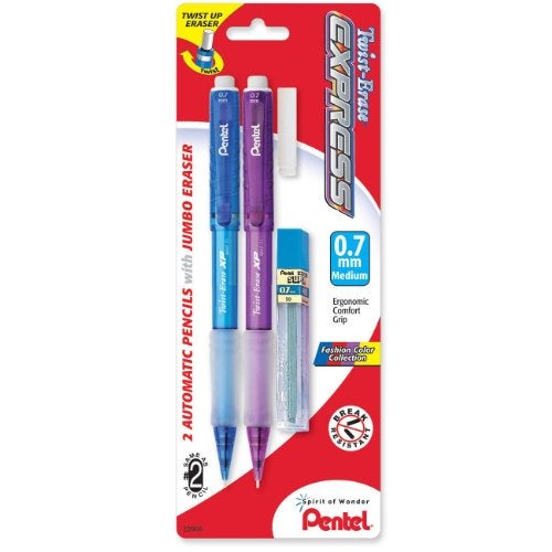 Pentel قلم رصاص أوتوماتيكي بنتل توست-إيراس إكسبريس مع رصاص وممحاة، 0.7 مم، براميل متنوعة، عبوة من 2 (QE417FLEBP2) - Image 3