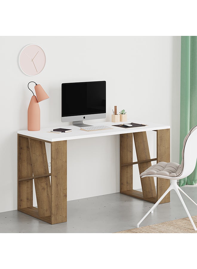 Mourah Home Honey Working Table With Storage - White/Brown  - 2 Years Warranty - Image 1