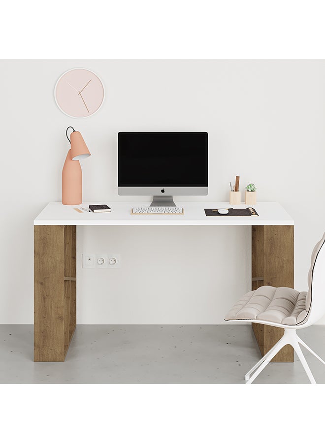 Mourah Home Honey Working Table With Storage - White/Brown  - 2 Years Warranty - Image 2