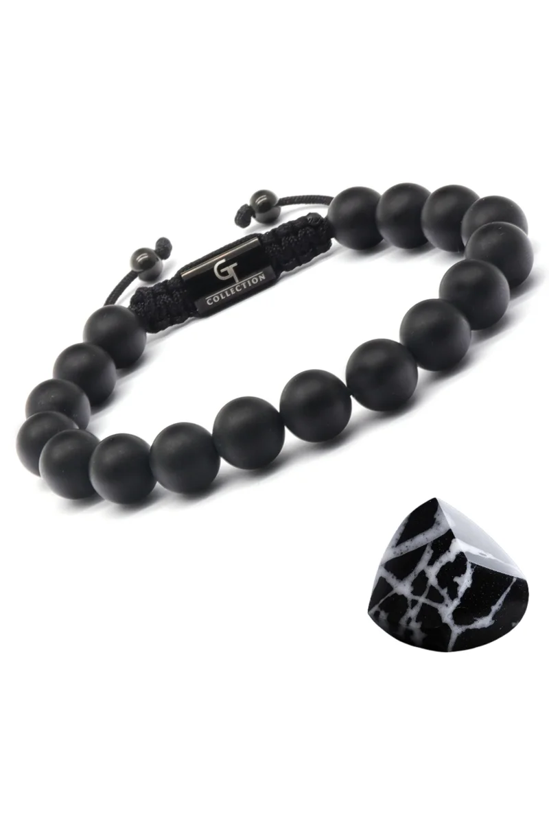 لونورا خرز العقيق الأسود سوار خرز من الحجر الطبيعي مصنوع يدويًا – سوار للرجال، سوار رجالي، هدية للرجال، أساور للرجال – قابل للتعديل بمقاس واحد للجميع