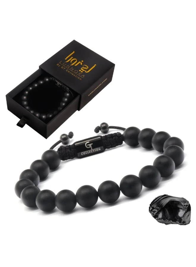 لونورا خرز العقيق الأسود سوار خرز من الحجر الطبيعي مصنوع يدويًا – سوار للرجال، سوار رجالي، هدية للرجال، أساور للرجال – قابل للتعديل بمقاس واحد للجميع