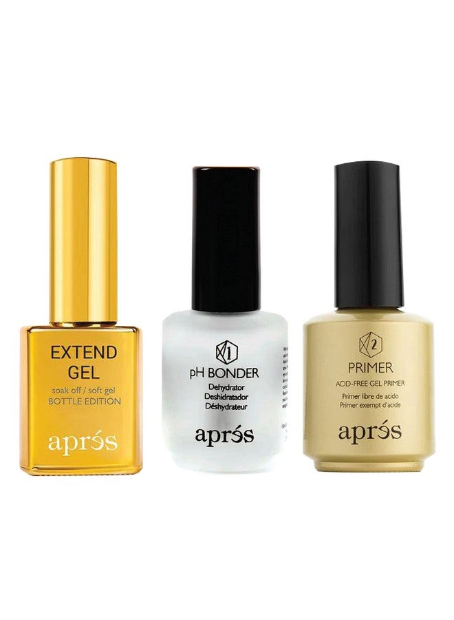 Apres Aprés Gelx Professional Nail Kit Gold Bottle Ph Bonder Acidfree Gel Primer And Extend Gel Soak Off Soft Gel Formula (15 Ml Each) - Image 1