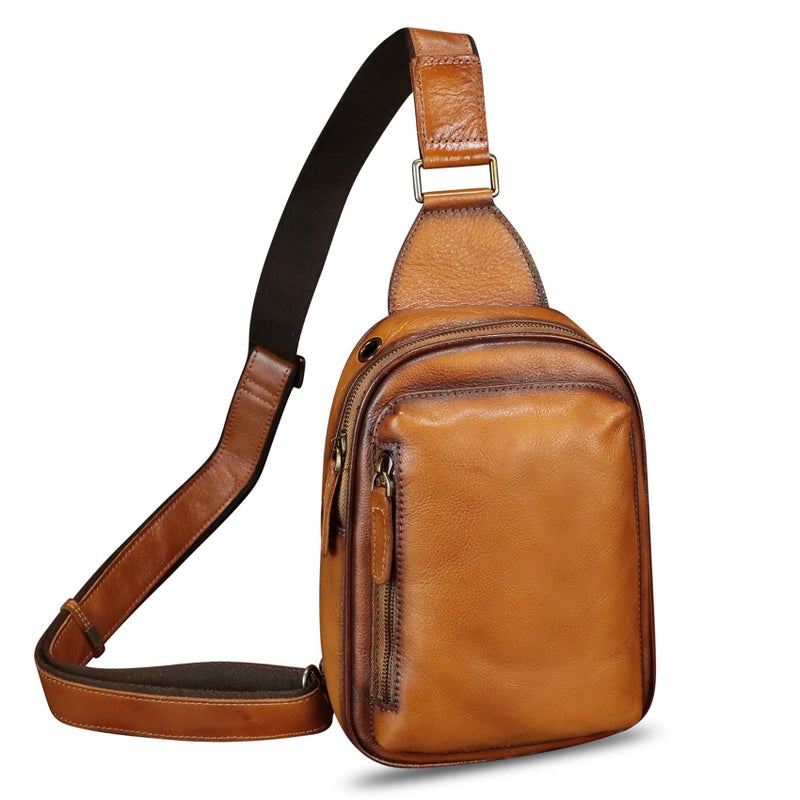 LRTO Genuine Leather Small Sling Bag Fanny Pack Multifunction Travel Pouch Hiking Crossbody Bag Multiple Pockets Purse for Running and Cycling Brown - Image 2