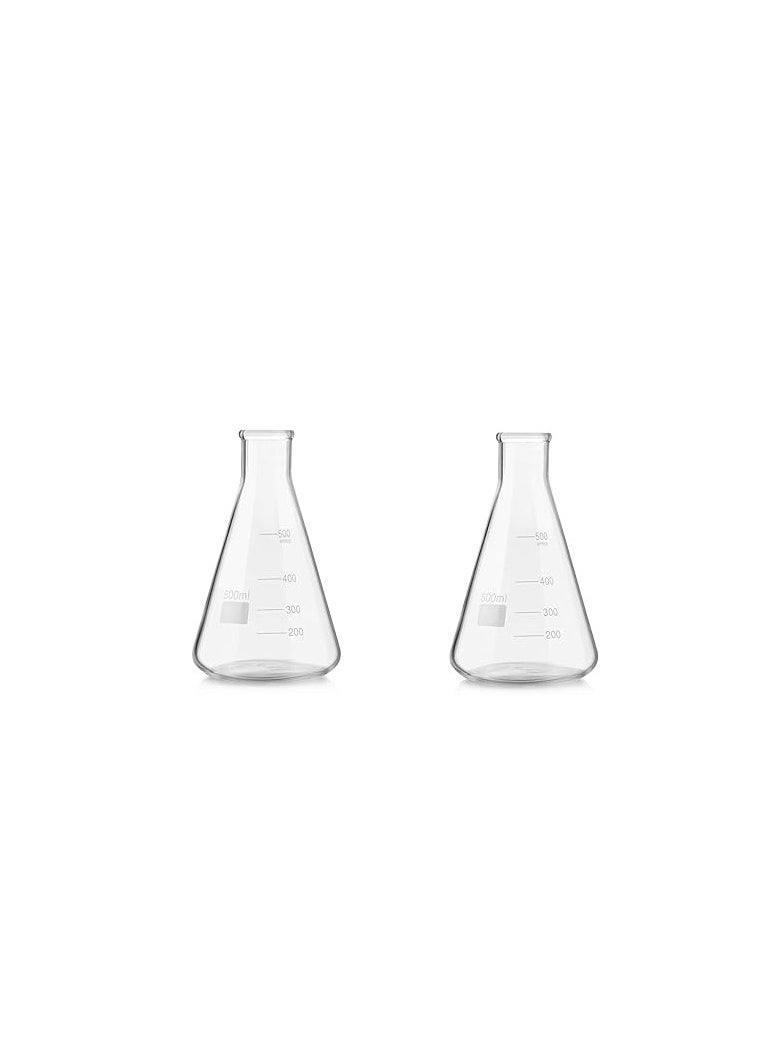 Atlasware Aaradhya Traders India Borosilicate Glass Narrow Mouth and Neck Conical Flasks 500 ML Pack of 2 