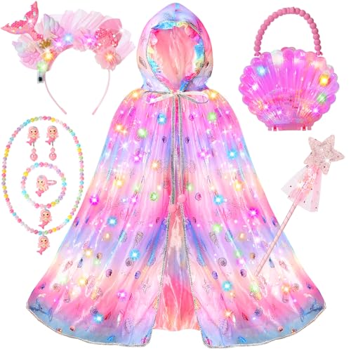 Fedio Mermaid Toys Princess Dress up for GirlsMermaid Light Up Princess Cape SetToddler Dress up Toys Christmas Birthday Halloween Gifts for 38 Years Old - Image 1
