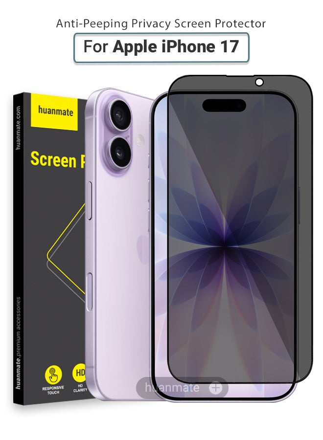 huanmate Apple iPhone 17 Privacy Screen Protector – Premium Edge to Edge Anti Spy Privacy Tempered Glass, Oleophobic Coating, Delicate Touch, Anti-Explosion, Smooth Arc Edge, Easy Installation - Image 1