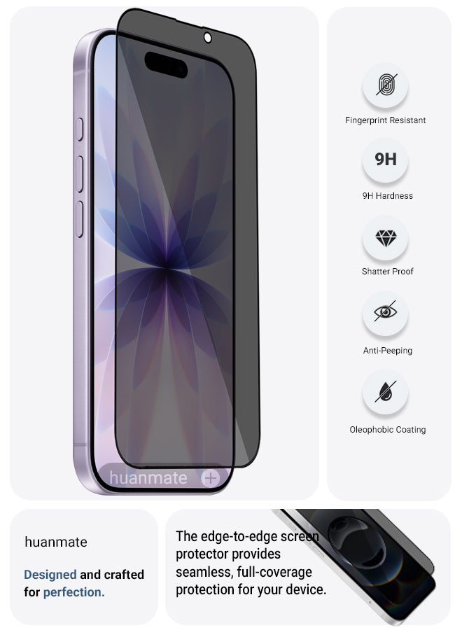 huanmate Apple iPhone 17 Privacy Screen Protector – Premium Edge to Edge Anti Spy Privacy Tempered Glass, Oleophobic Coating, Delicate Touch, Anti-Explosion, Smooth Arc Edge, Easy Installation - Image 2