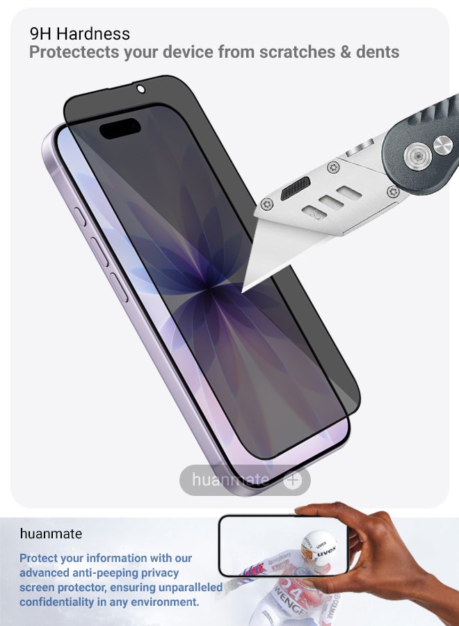 huanmate Apple iPhone 17 Privacy Screen Protector – Premium Edge to Edge Anti Spy Privacy Tempered Glass, Oleophobic Coating, Delicate Touch, Anti-Explosion, Smooth Arc Edge, Easy Installation - Image 5