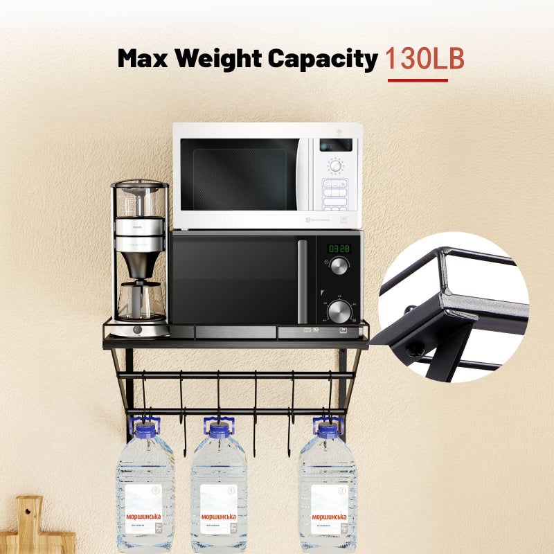 OROPY 31 Inch Wall Mounted Pot Rack Storage Shelf with 2 Tier Hanging Rails 14 S Hooks included, Ideal for Pans, Utensils, Cookware - Black - Image 3