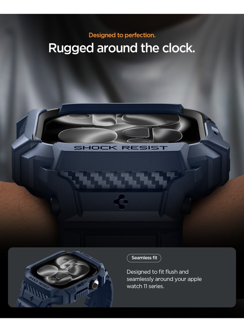Spigen Rugged Armor Pro 2 for Apple Watch Series 11 / 10 (46mm) Case with Band Strap - Navy Blue - Image 5