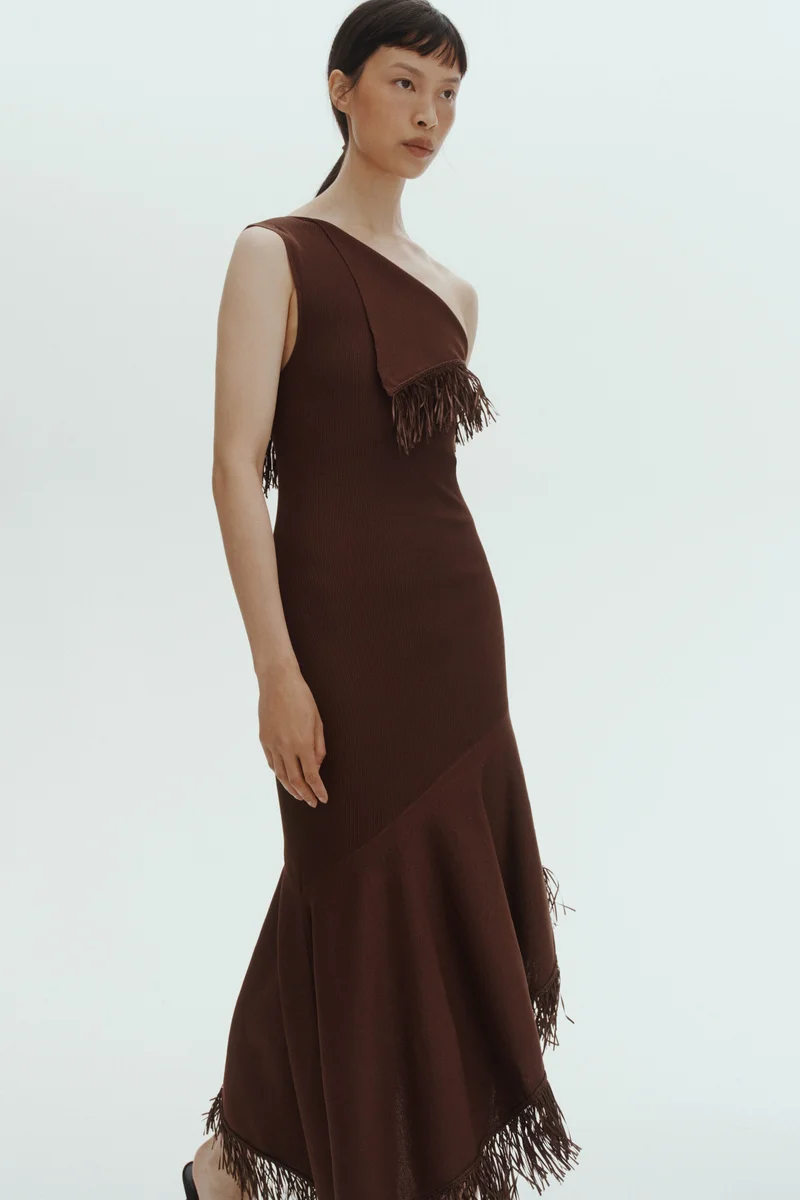 Fringed one-shoulder dress