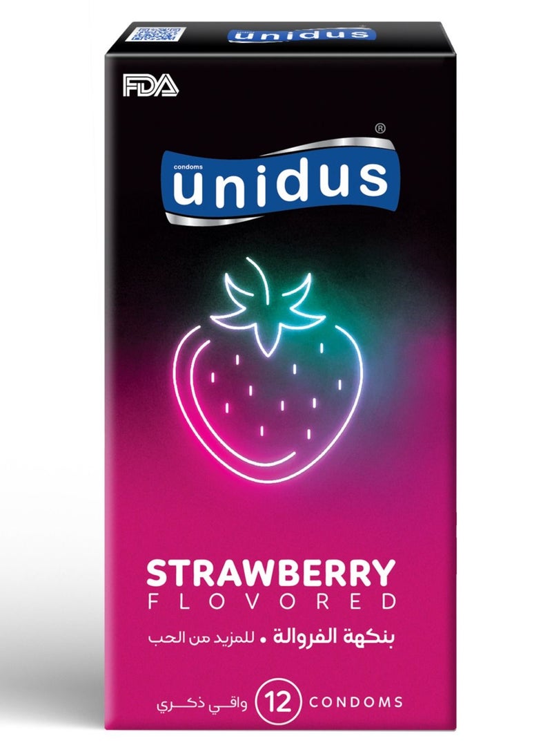 Unidus Condom - STRAWBERRY Flovored - Lubricated Condoms for Men, Pack of 12 - Image 1