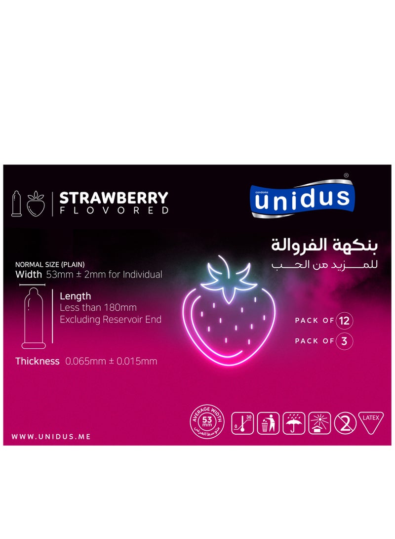 Unidus Condom - STRAWBERRY Flovored - Lubricated Condoms for Men, Pack of 12 - Image 4