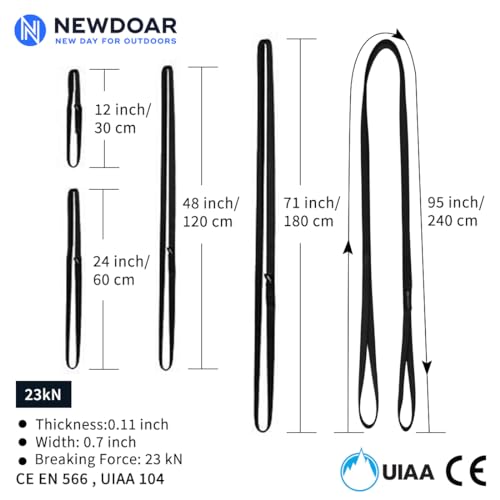 NewDoar 16mm Climbing Sling UIAA CE Certified,23KN EN566 Certified,Climbing Utility Cord Rock Climbing,Creating Anchors System,Rappelling Gear,Perfect for Tree Work(Black 24" 1pcs) - Image 3