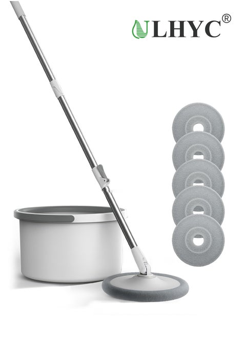Microfiber Spin Mop and Bucket Set with Water Filtration System - Self-Cleaning/Dry/Wet All-In-One Lazy Floor Mop for Home Hardwood, Tile - Great for Pet Owners (5 Pad)