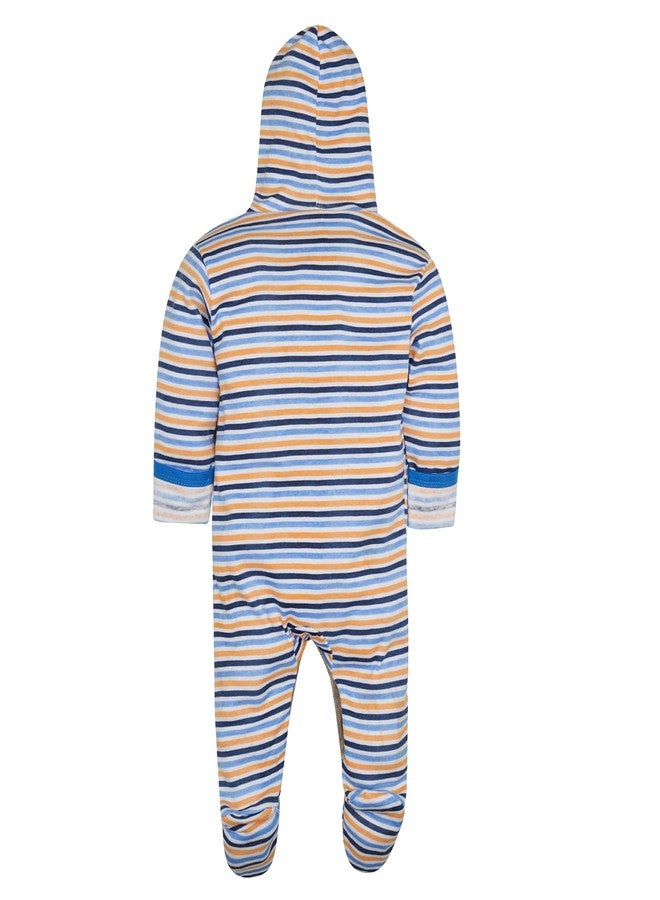 Magic Town Front Open Full Sleeves Sleepsuit Hooded with Foot Easy Dressing and Diapering Romper Set of 2 (9-12 months, Royal Blue) - Image 5