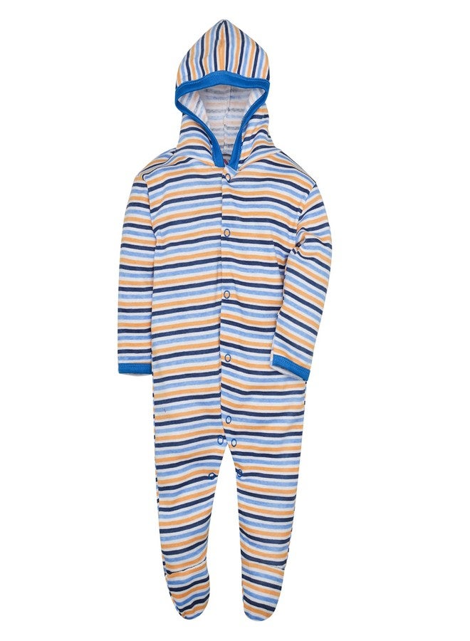 Magic Town Front Open Full Sleeves Sleepsuit Hooded with Foot Easy Dressing and Diapering Romper Set of 2 (9-12 months, Royal Blue) - Image 4