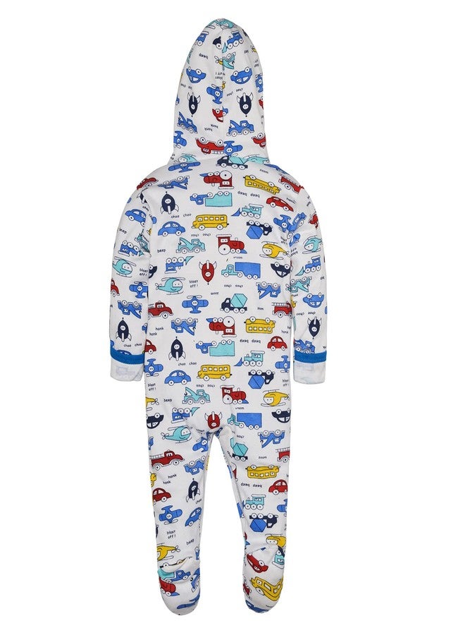 Magic Town Front Open Full Sleeves Sleepsuit Hooded with Foot Easy Dressing and Diapering Romper Set of 2 (9-12 months, Royal Blue) - Image 3
