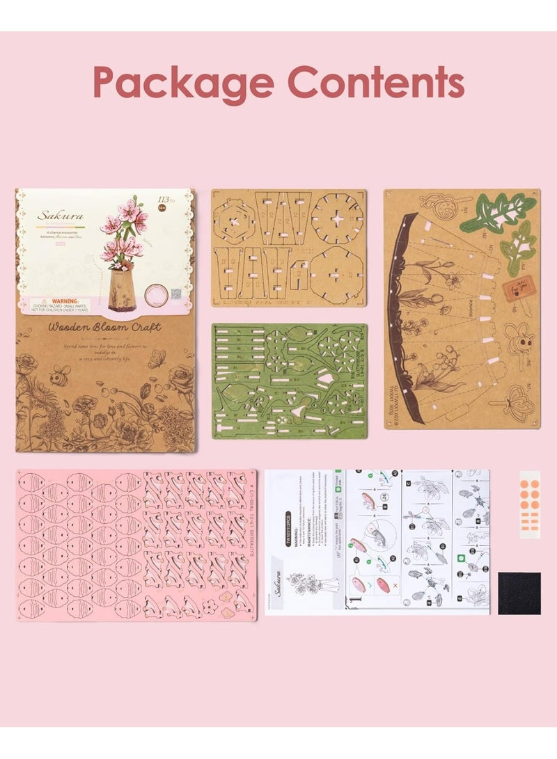 ROBOTIME Rowood DIY Wooden Flower Sakura 3D Wooden Puzzle TW101 - Image 3