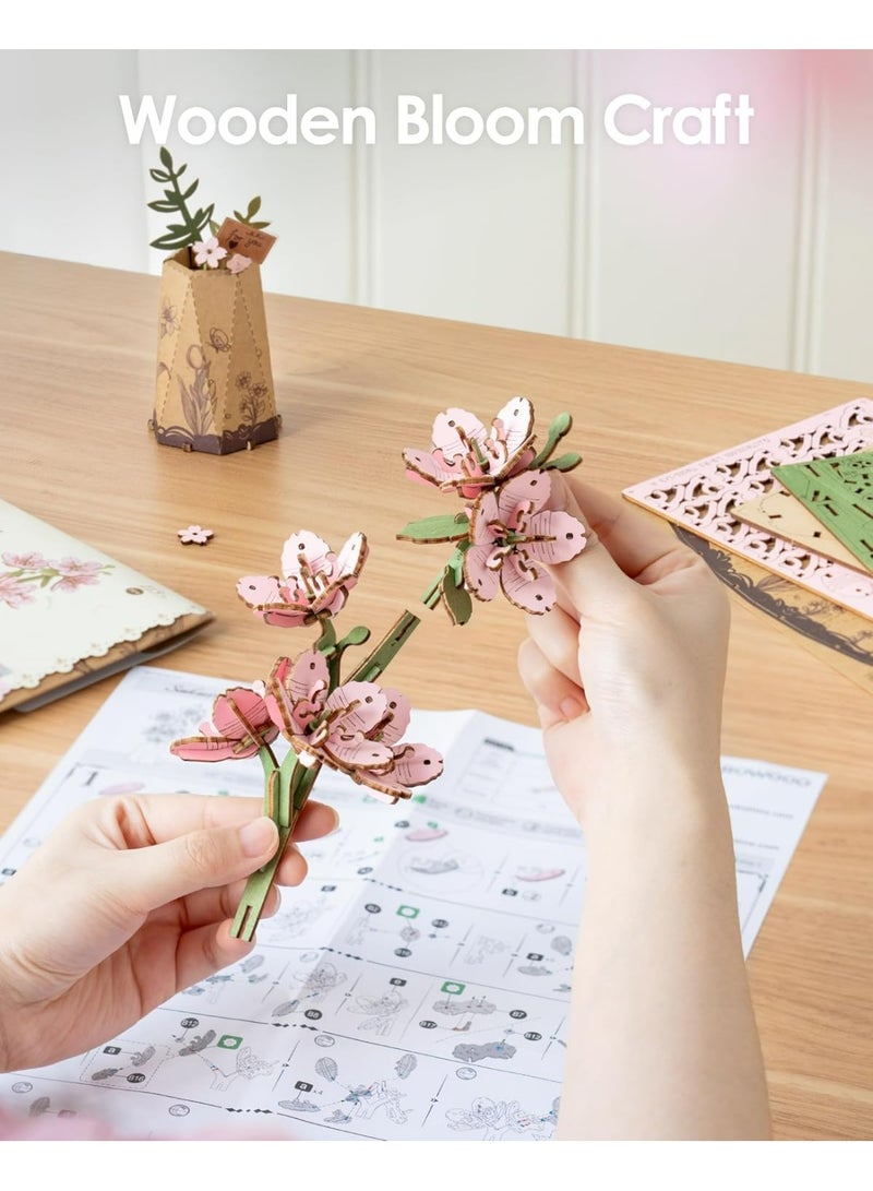 ROBOTIME Rowood DIY Wooden Flower Sakura 3D Wooden Puzzle TW101 - Image 5