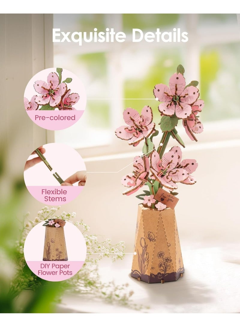 ROBOTIME Rowood DIY Wooden Flower Sakura 3D Wooden Puzzle TW101 - Image 4