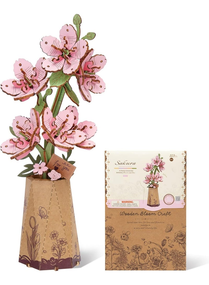 ROBOTIME Rowood DIY Wooden Flower Sakura 3D Wooden Puzzle TW101 - Image 1