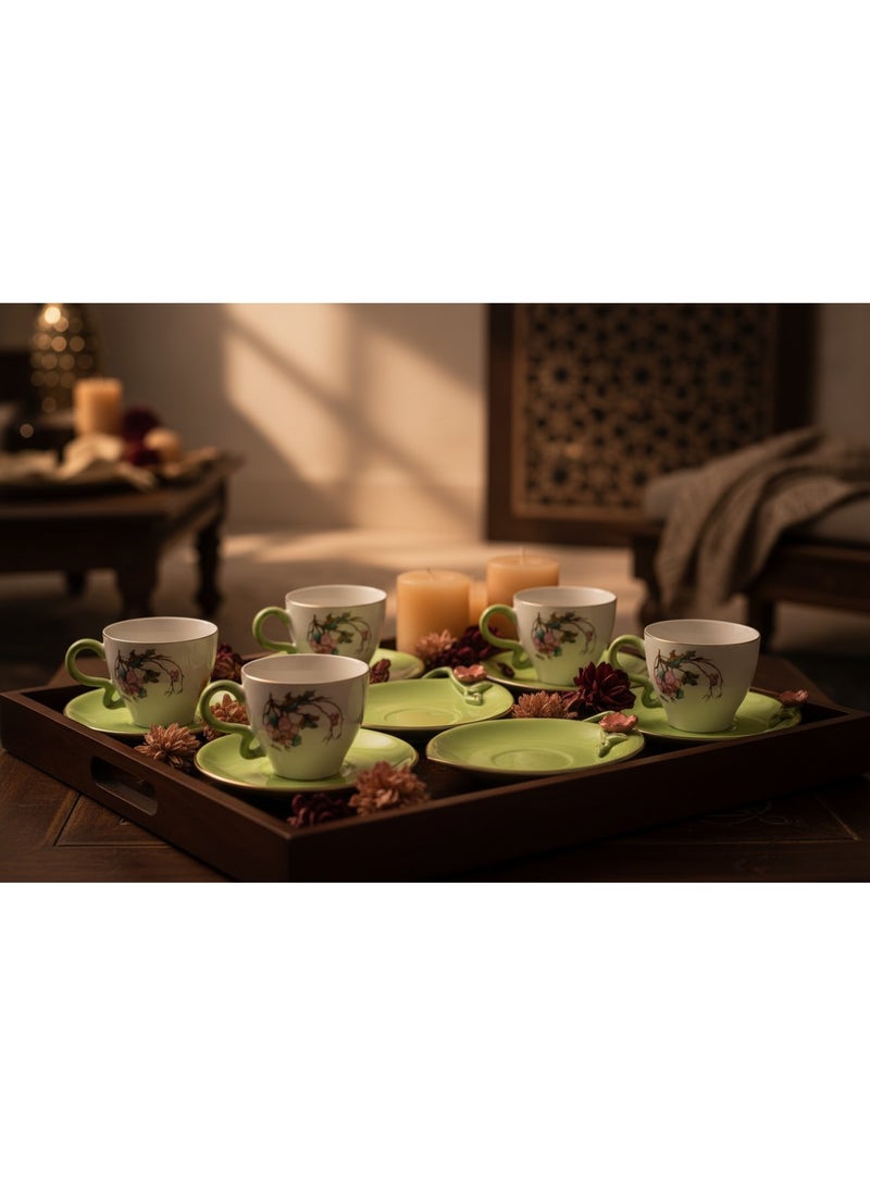 AKDC Angela Floral Rose 160ml Tea Cup & Saucer | Green Porcelain with Gold Rim - Image 4