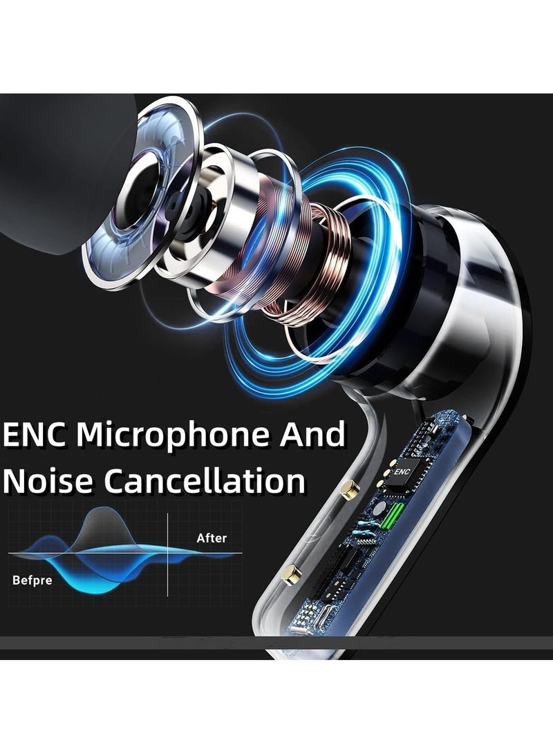 سماعات بلوتوث شفافة، سماعات بلوتوث 5.3 لاسلكية للميكروفون، سماعات بلوتوث لتقليل الضوضاء داخل الأذن، سماعات لاسلكية، سماعات رياضية للاستماع إلى الموسيقى والفيديو - Image 3