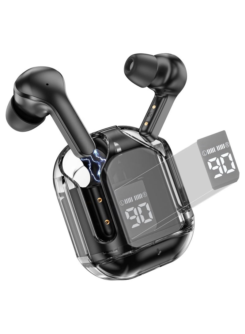 سماعات بلوتوث شفافة، سماعات بلوتوث 5.3 لاسلكية للميكروفون، سماعات بلوتوث لتقليل الضوضاء داخل الأذن، سماعات لاسلكية، سماعات رياضية للاستماع إلى الموسيقى والفيديو - Image 1