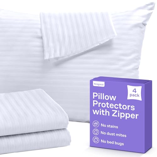 Niagara Sleep Solution Set of 4 Pillow Protectors with Zipper Standard Size - 100% Resistant to Stains, Dust & Dirt - Washable Covers for Increased Pillow Lifespan - Image 1