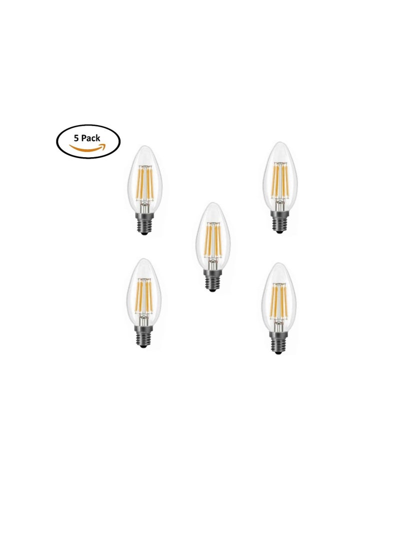 LED Candle Filament Bulb 4W E14, 33W Equivalent Chandelier Light Bulbs, Transparent Glass Lamp - Pack of 5 pcs (2700K WARM WHITE) - Image 3